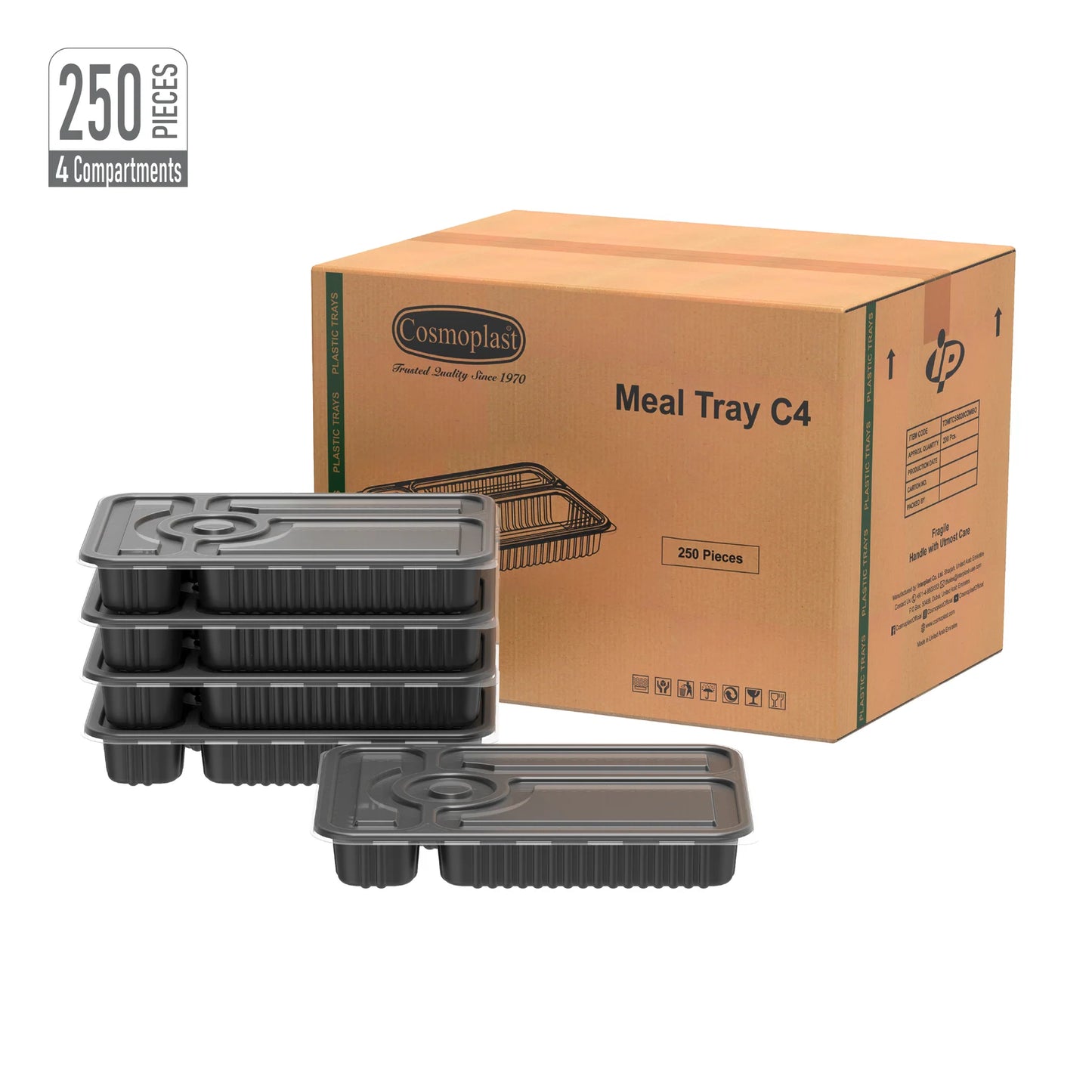 Cosmoplast  Oman- Plastic Meal Trays with Lid 4 Compartments