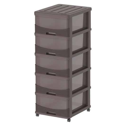 Cedargrain 5 Tiers Storage Cabinet with Drawers & Wheels