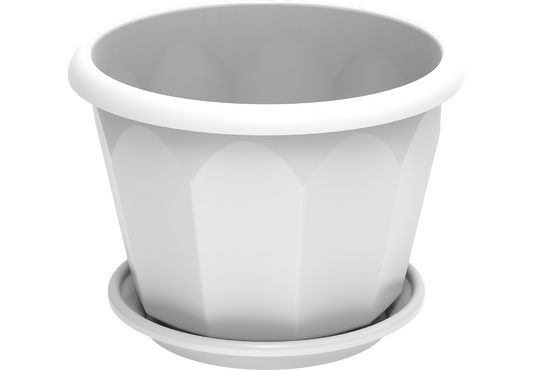 10" hexagonal flowerpot with tray white