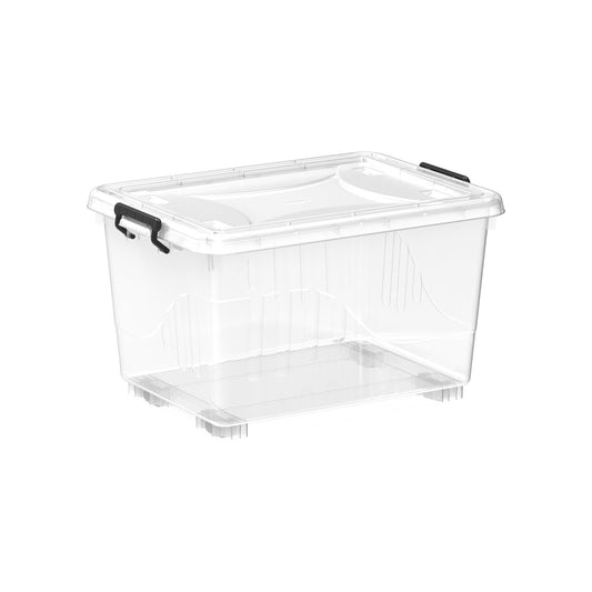 55L Clear Plastic Storage Box with Wheels & Lockable Lid