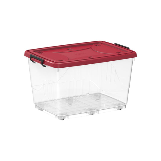 82L Clear Plastic Storage Box with Wheels & Lockable Lid