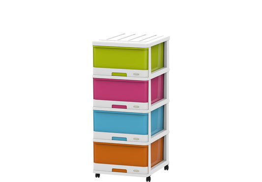 4 Tiers Storage Cabinet with Drawers & Wheels