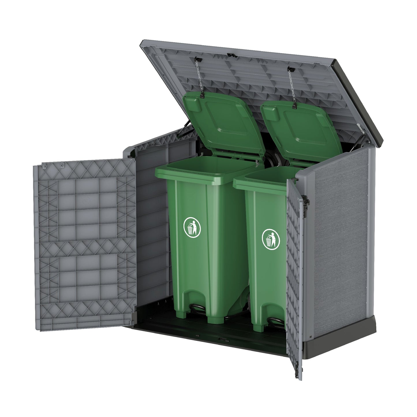 Cedargrain 1200L Small Storage Shed with Flat Lid + 240L Outdoor Waste Bins x2