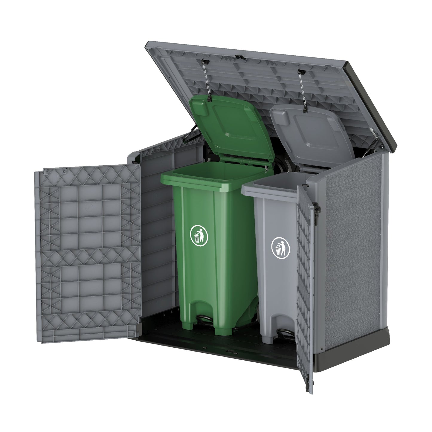 Cedargrain 1200L Small Storage Shed with Flat Lid + 240L Outdoor Waste Bins x2