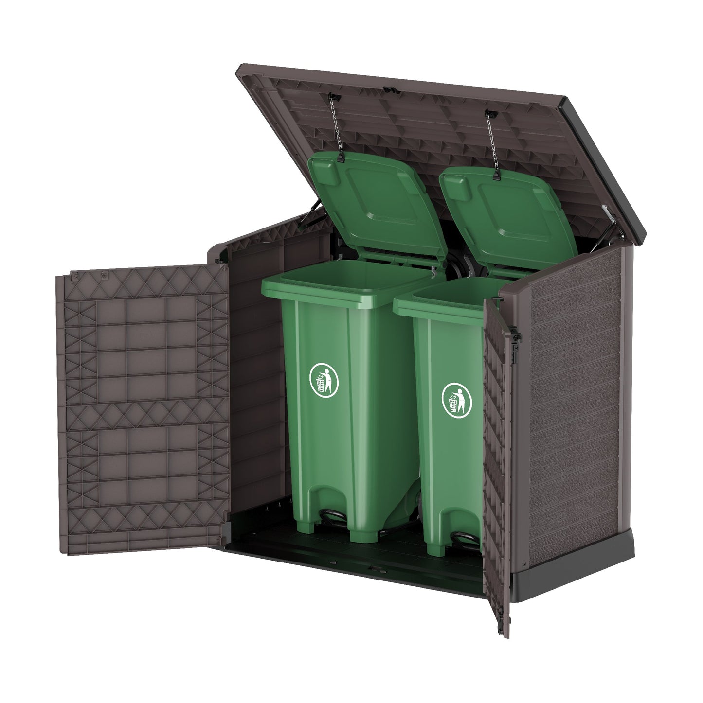 Cedargrain 1200L Small Storage Shed with Flat Lid + 240L Outdoor Waste Bins x2
