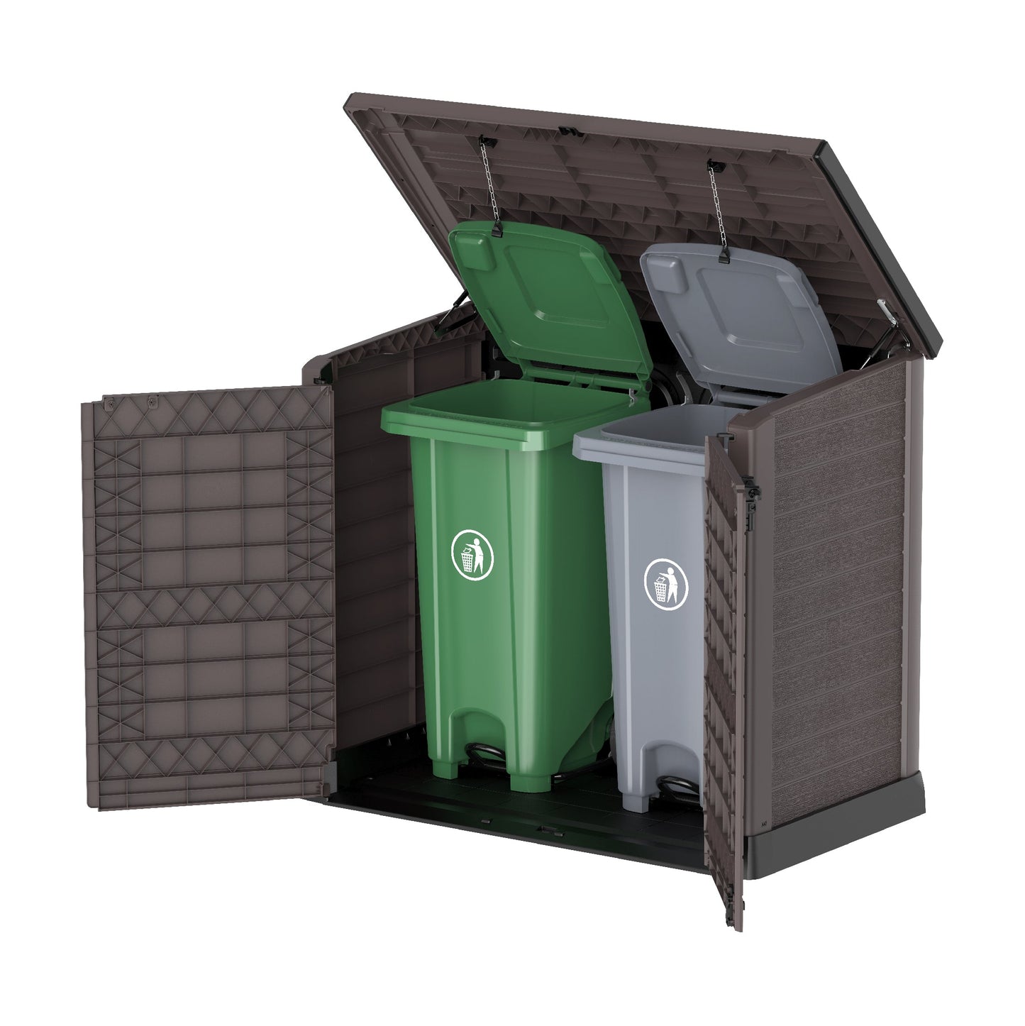 Cedargrain 1200L Small Storage Shed with Flat Lid + 240L Outdoor Waste Bins x2