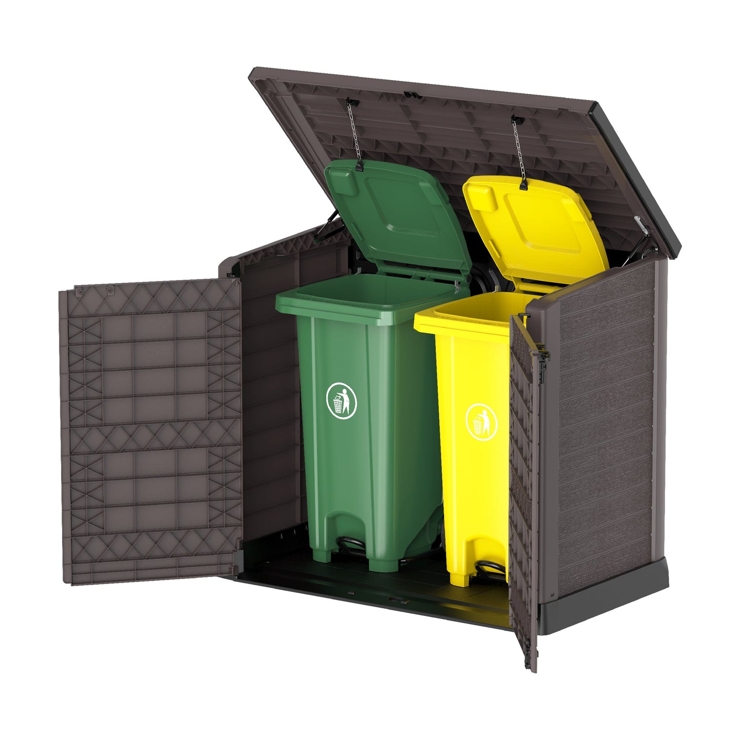 Cedargrain 1200L Small Storage Shed with Flat Lid + 240L Outdoor Waste Bins x2