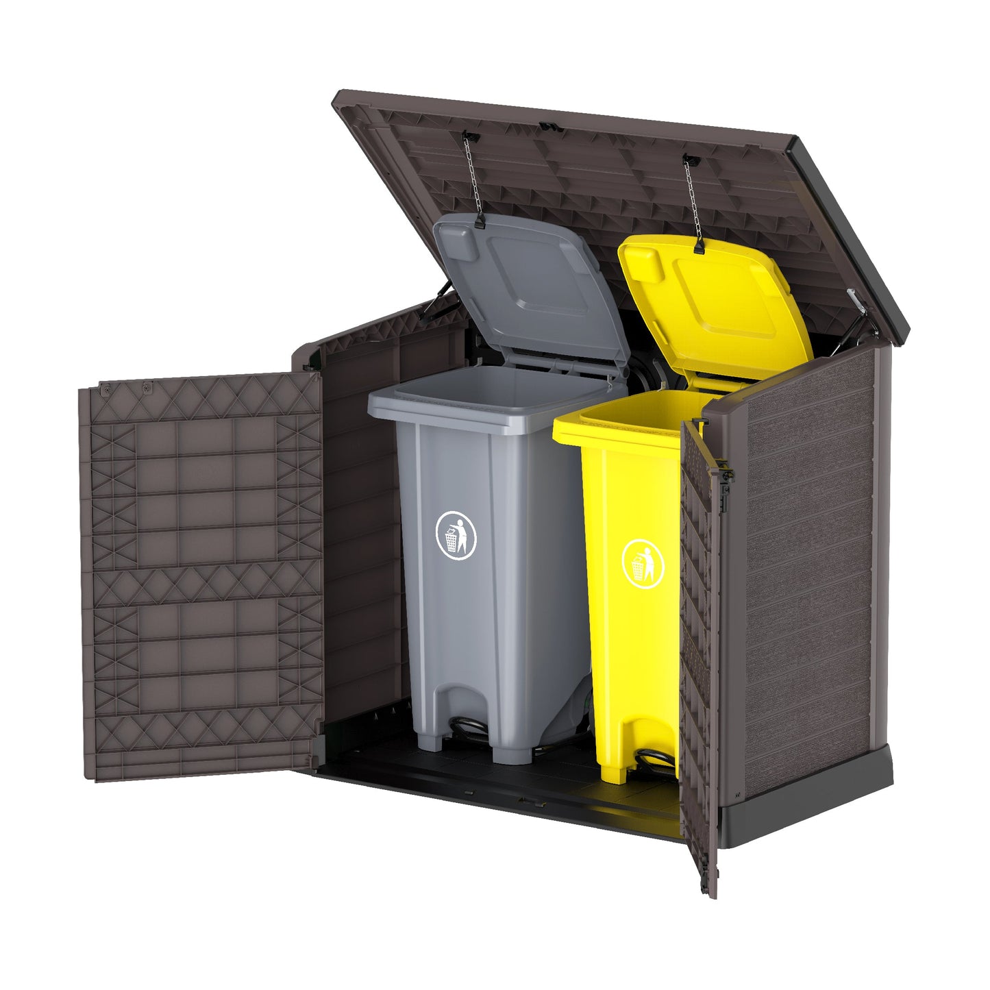 Cedargrain 1200L Small Storage Shed with Flat Lid + 240L Outdoor Waste Bins x2