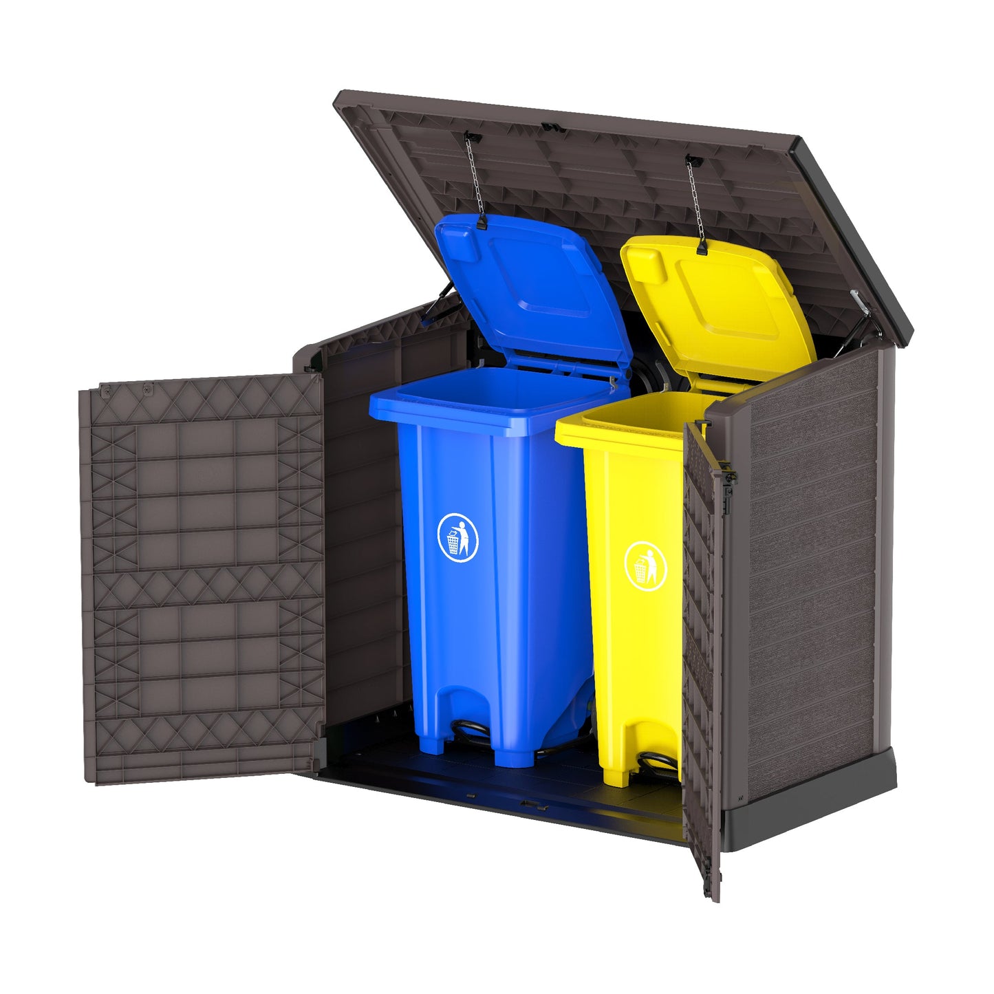 Cedargrain 1200L Small Storage Shed with Flat Lid + 240L Outdoor Waste Bins x2