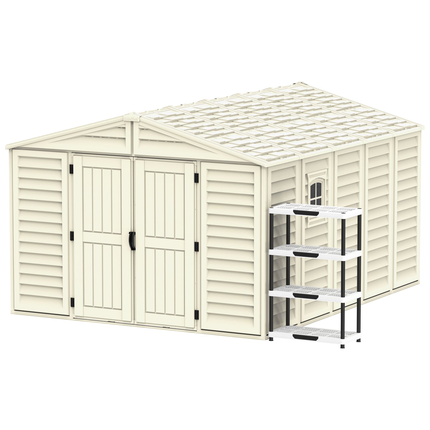 WoodBridge 10.5x13ft 324.8 x 405 x 233.2 cm Resin Garden Storage Shed with FREE Shelving Rack 4