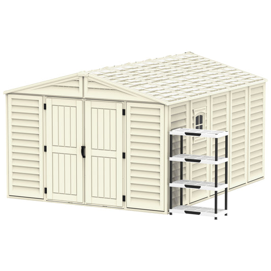 WoodBridge 10.5x13ft 324.8 x 405 x 233.2 cm Resin Garden Storage Shed with FREE Shelving Rack 4