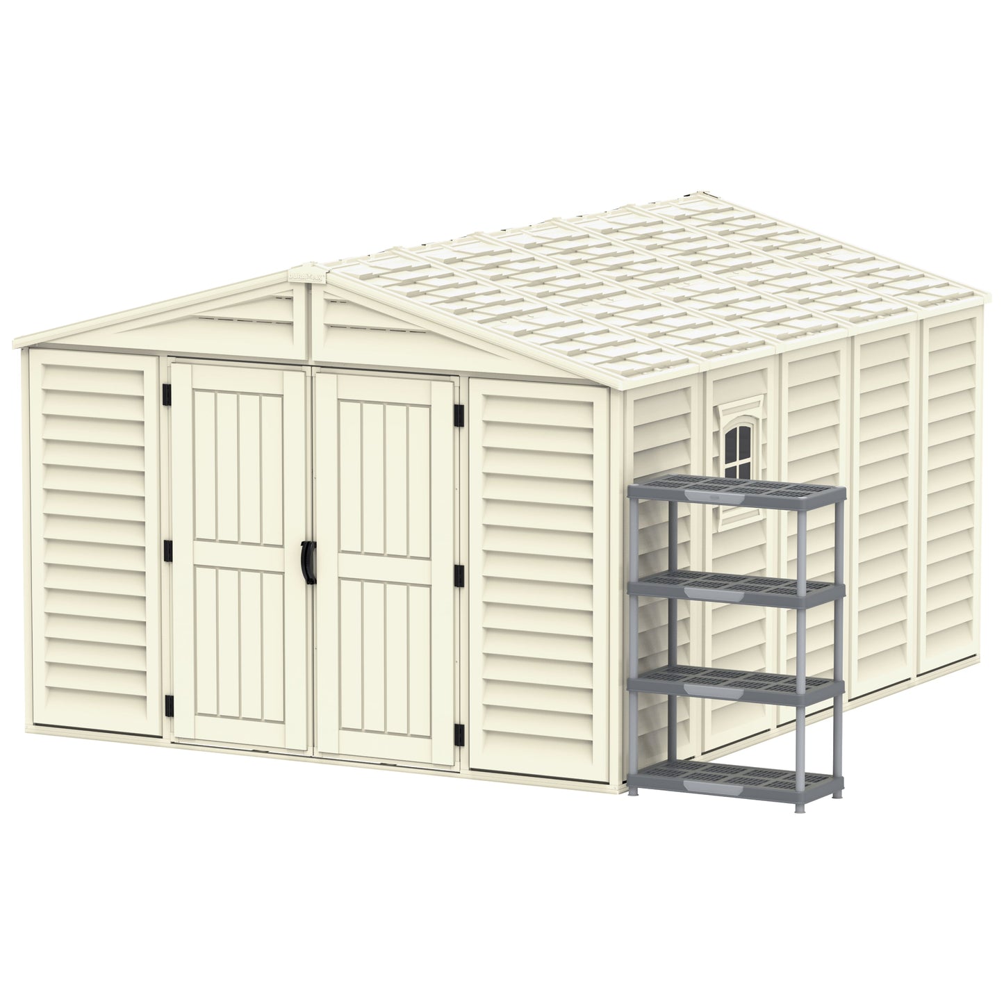WoodBridge 10.5x13ft 324.8 x 405 x 233.2 cm Resin Garden Storage Shed with FREE Shelving Rack 4