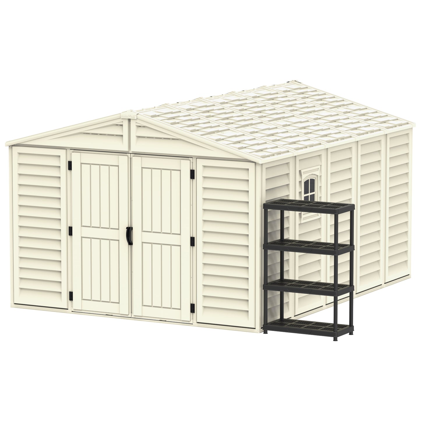 WoodBridge 10.5x13ft 324.8 x 405 x 233.2 cm Resin Garden Storage Shed with FREE Shelving Rack 4