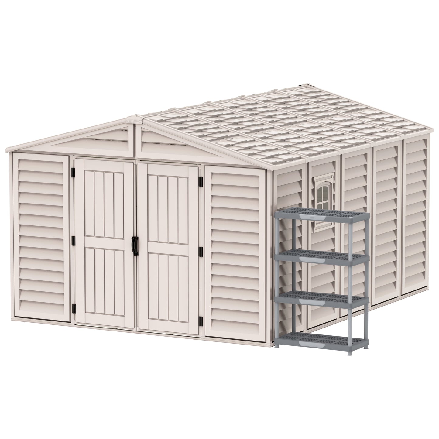 WoodBridge 10.5x13ft 324.8 x 405 x 233.2 cm Resin Garden Storage Shed with FREE Shelving Rack 4