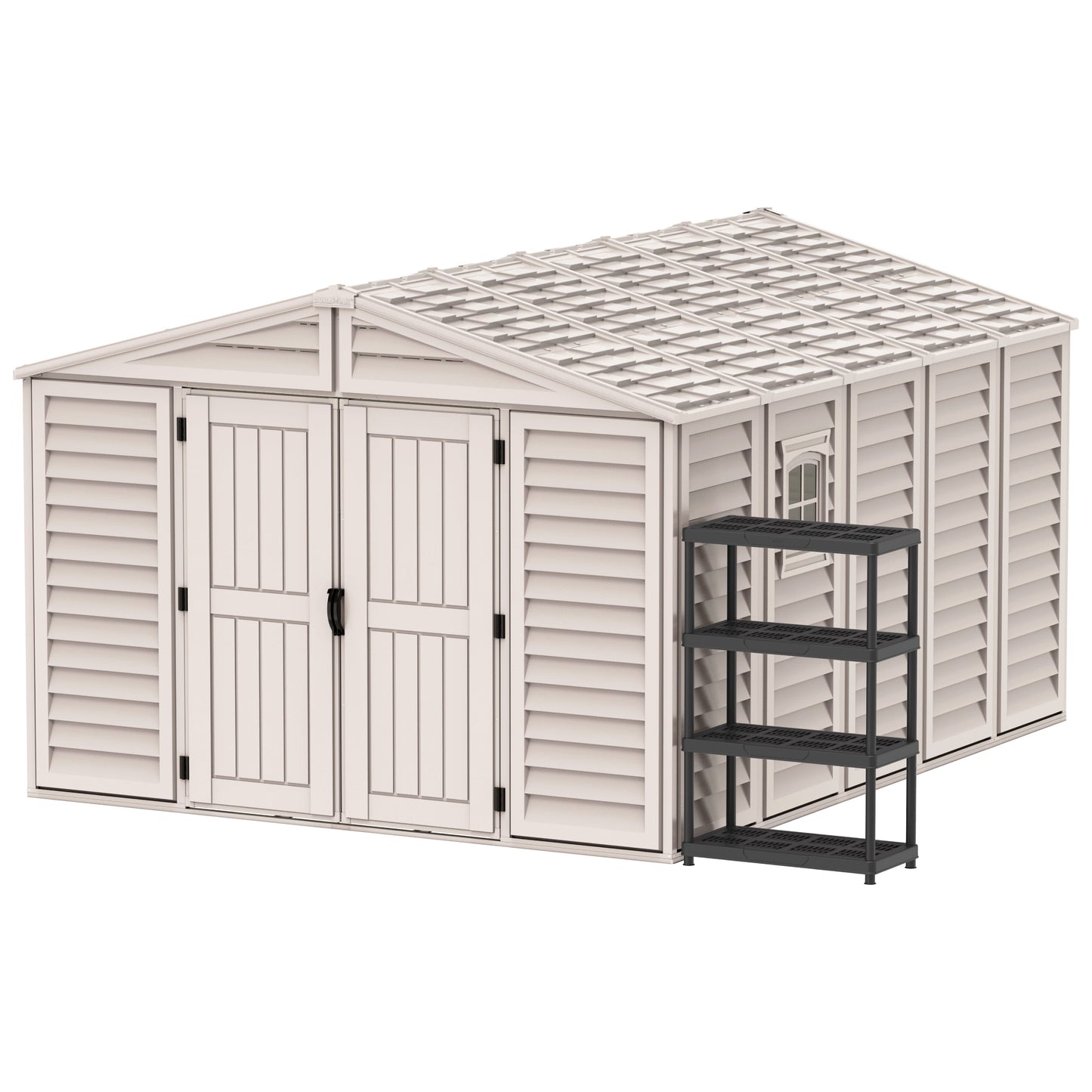 WoodBridge 10.5x13ft 324.8 x 405 x 233.2 cm Resin Garden Storage Shed with FREE Shelving Rack 4