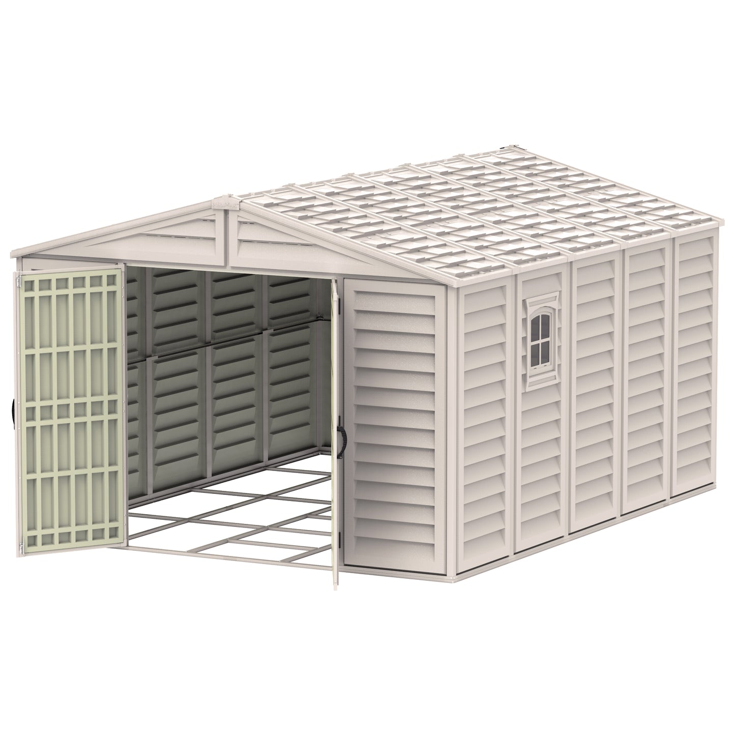 WoodBridge 10.5x13ft 324.8 x 405 x 233.2 cm Resin Garden Storage Shed with FREE Shelving Rack 4