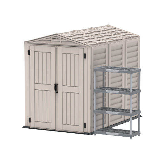 YardMate PLUS 5x8ft 250 x 161 x 210 cm Resin Garden Storage Shed with Shelving Rack 4