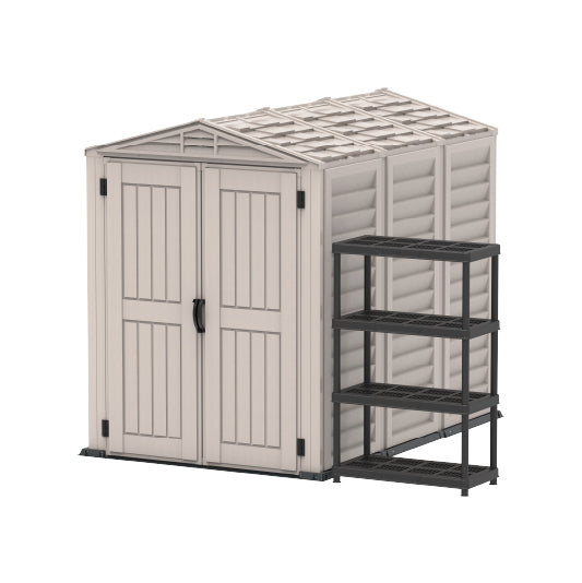 YardMate PLUS 5x8ft 250 x 161 x 210 cm Resin Garden Storage Shed with Shelving Rack 4