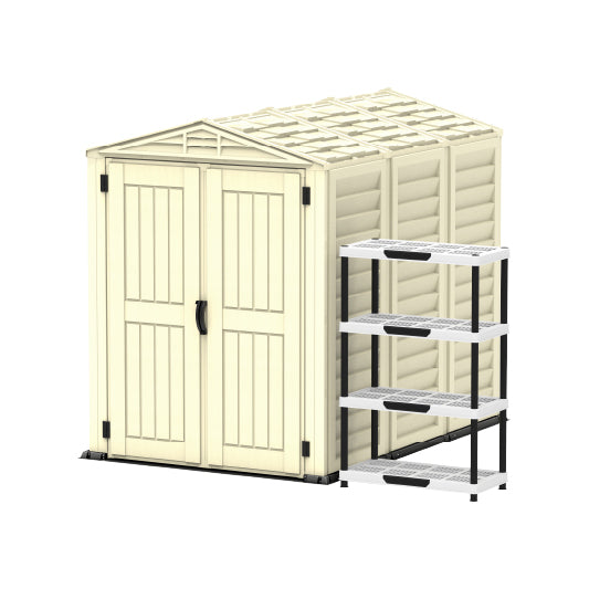 YardMate PLUS 5x8ft 250 x 161 x 210 cm Resin Garden Storage Shed with Shelving Rack 4